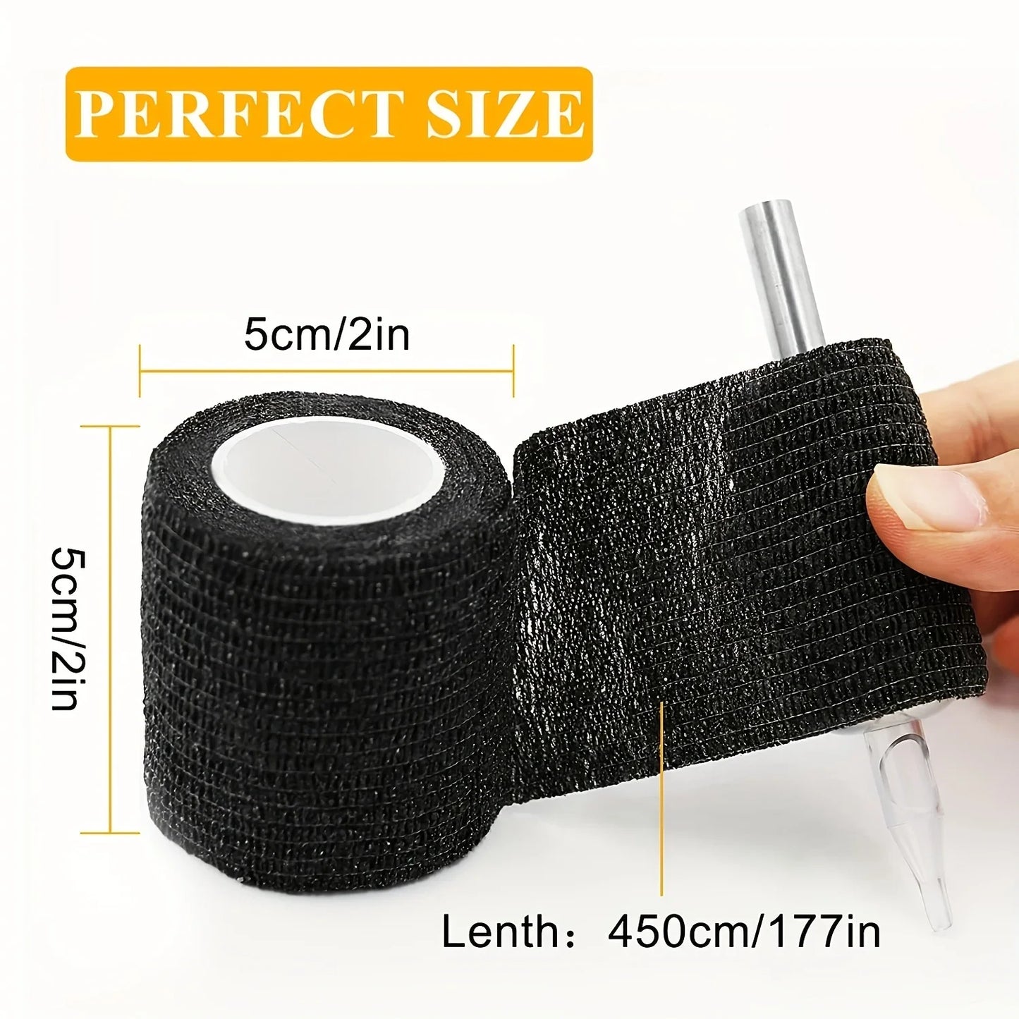 48/24/3PCS Black Tattoo Grip Cover Wraps Self-Adhesive Elastic Bandage Tape Breathable Strong Sports Tape Athletic Bandage Rolls