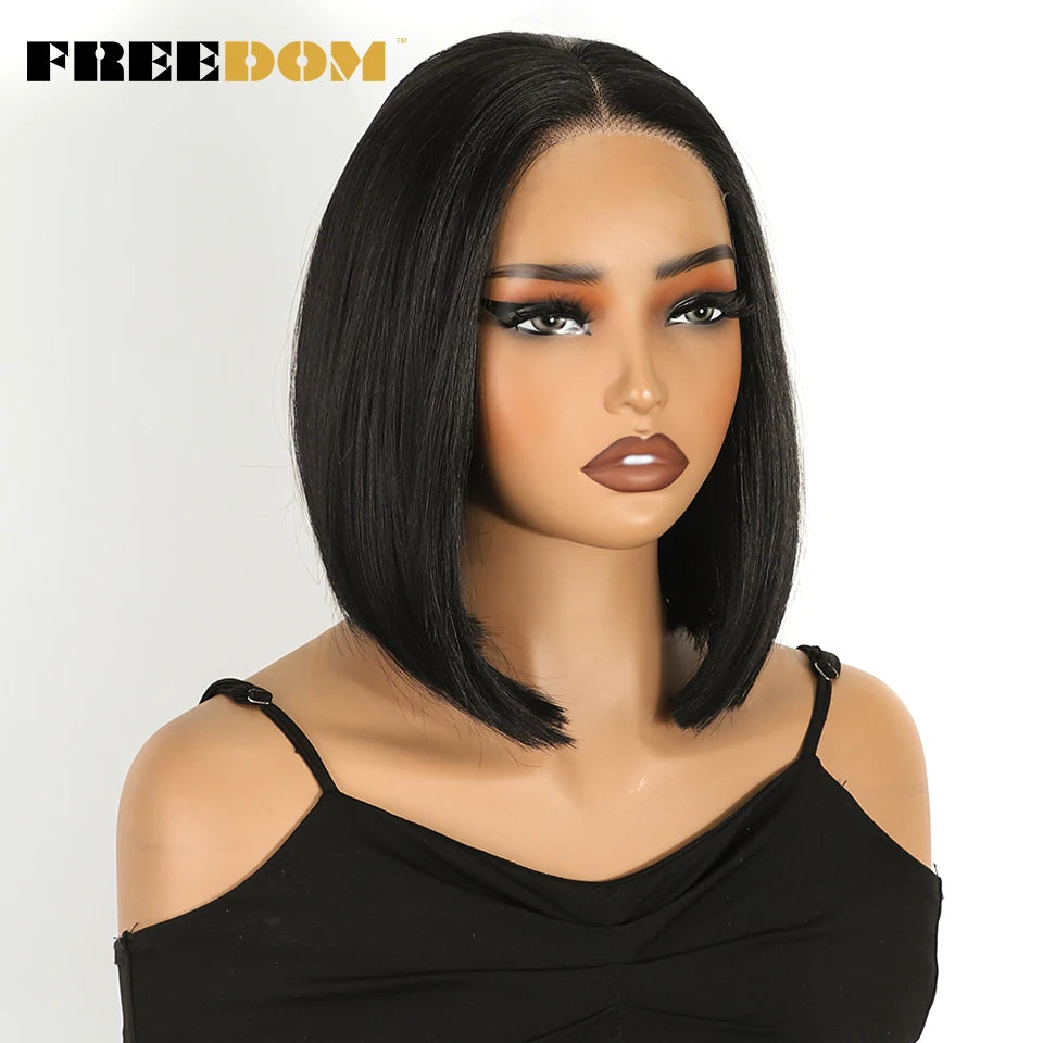 FREEDOM Synthetic Lace Front Wigs For Women 10 inch Short Bob Wig 13x3 Pre Plucked Natural Hairline Ombre Brown Blonde Lace Wig
