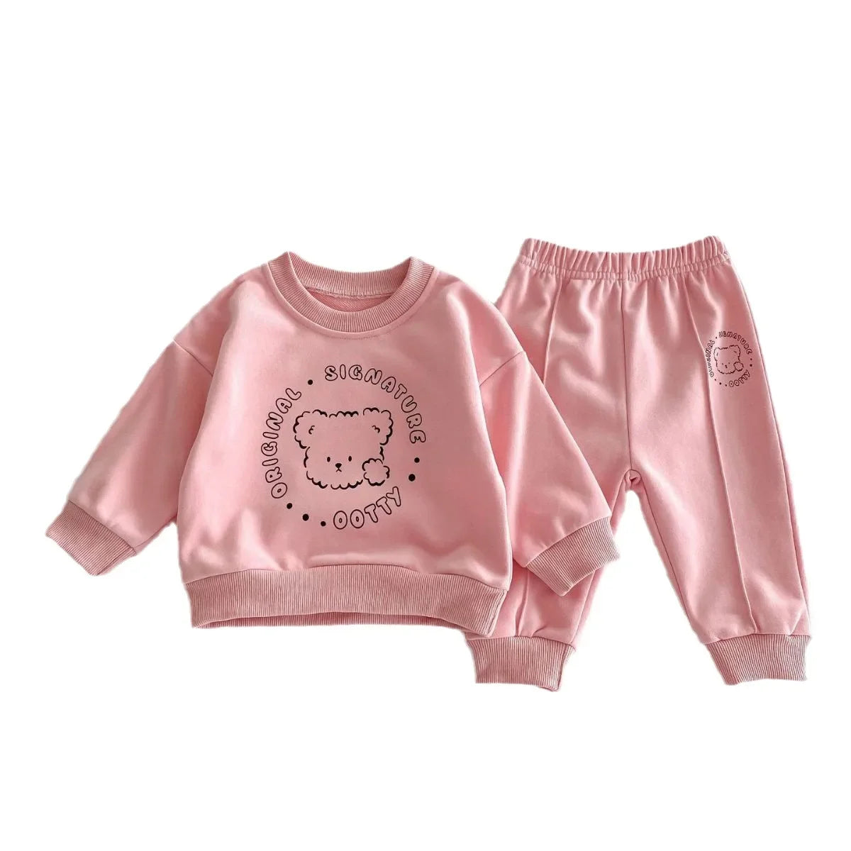Spring New Baby Clothing Set, Korean Style Cute Bear Two-Piece Outfit for Kids, Long Sleeve Top & Pants Set