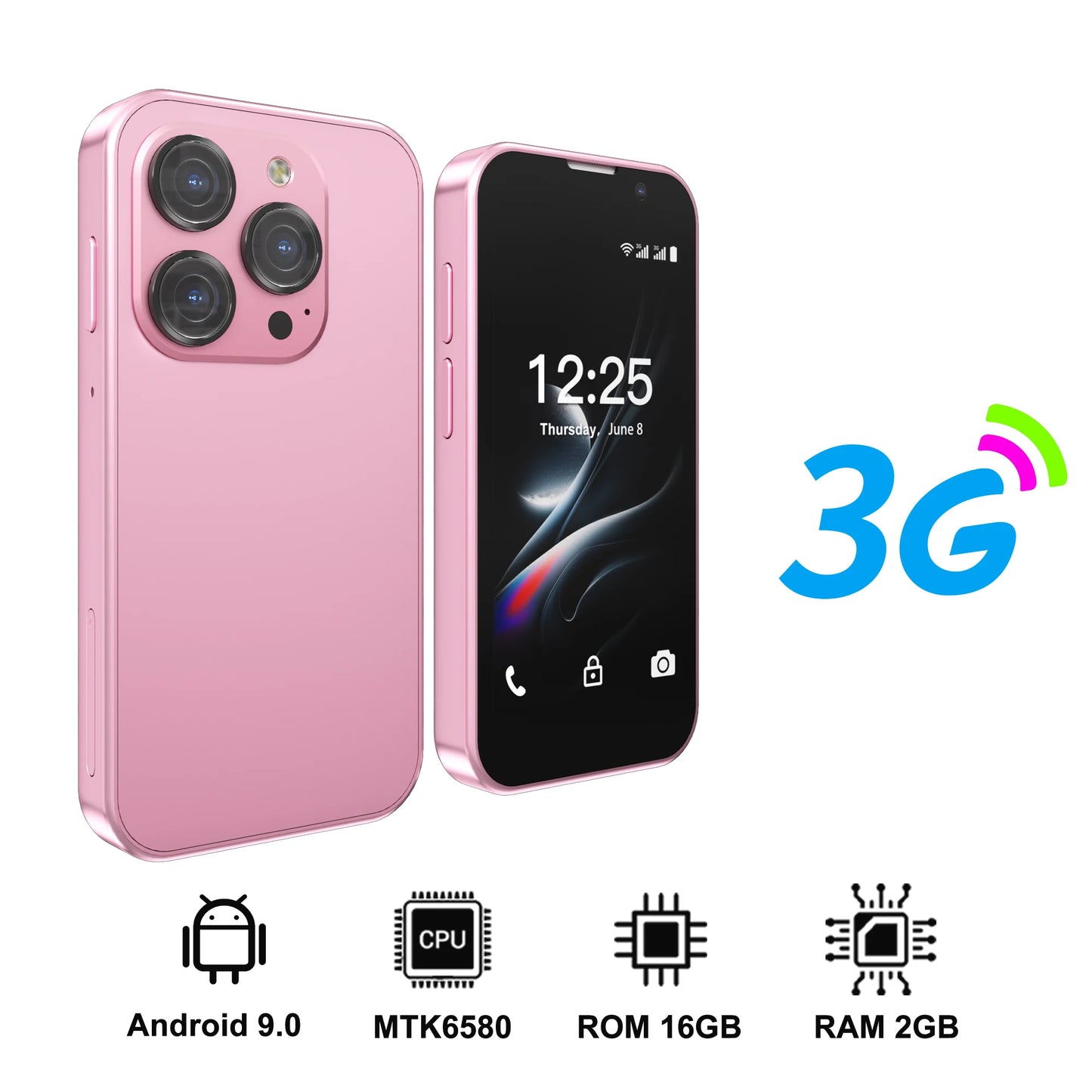 SERVO 16SE Ultra Mini Pocket Smartphone 16GB ROM 3G WCDMA Android 9.0 WiFi Dual SIM Face Unlock Play Store 3.0" Screen Cellphone