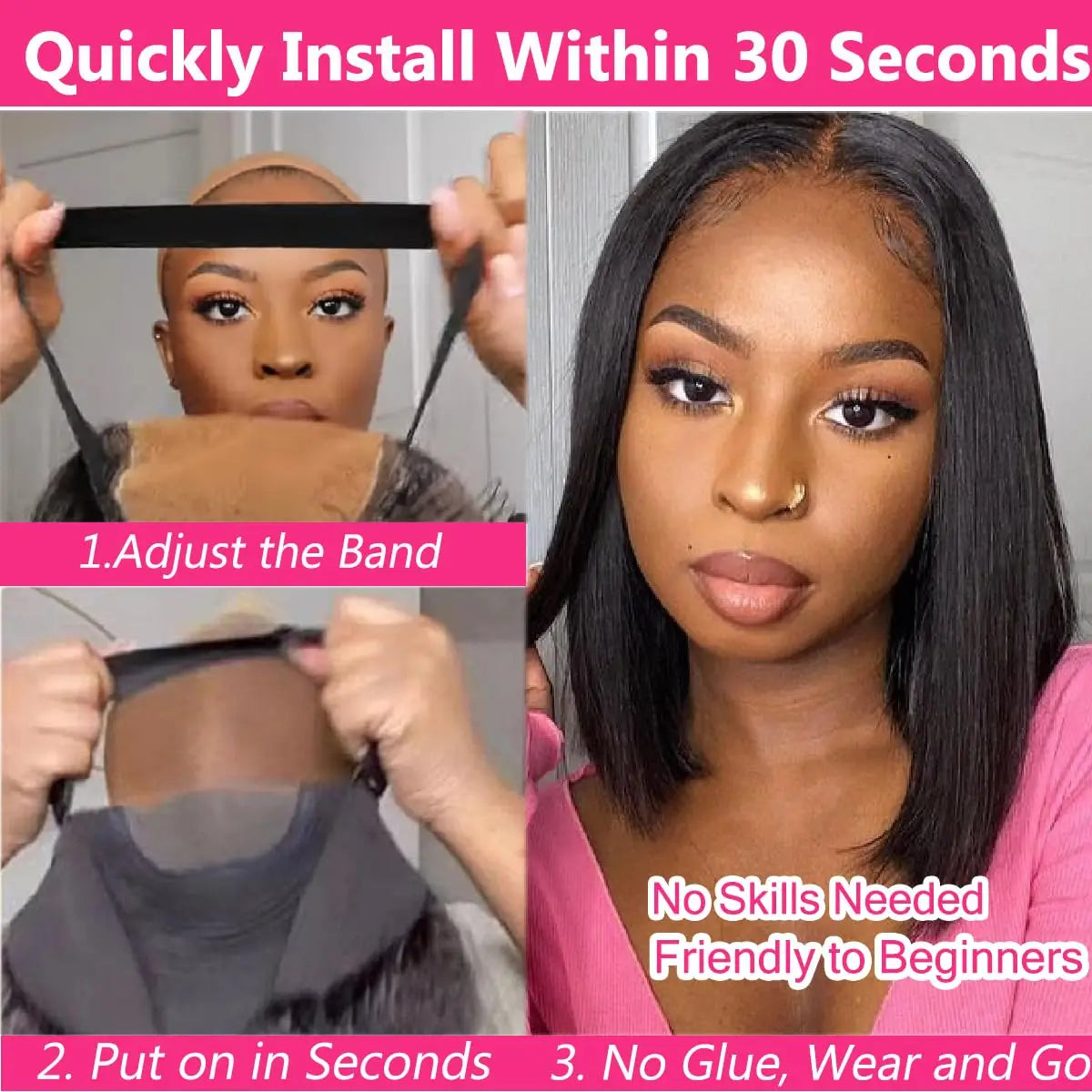 2026 New Wear And Go Glueless Wigs Human Hair Bob Straight Front Wigs Human Hair Upgraded No Glue Front Wigs For Women