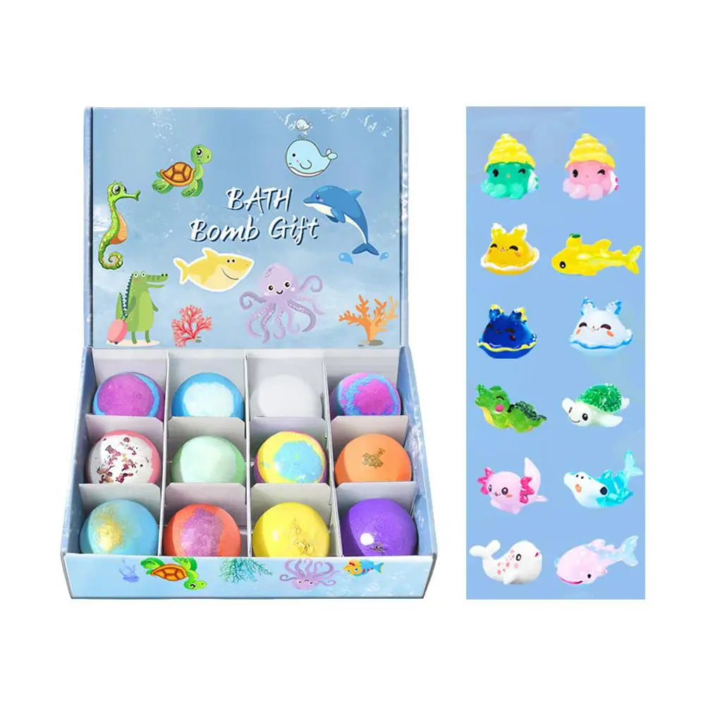 12PCS Flower Fruit Sea Salt Bubble Ball Bath Set with Surprise Toy,Kid Bath Gift Ocean gentle & safe Bath Bubble Ball Set ﻿