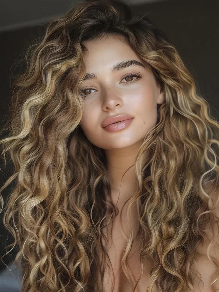 Synthetic 4PCS Hair Extensions 14inch Short Curly Wavy Brown Blonde Color Invisible Lace Weft Natural Soft Hairpieces for Women