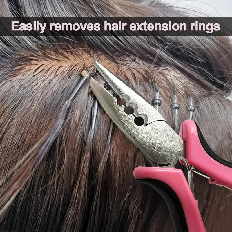 500 Pcs Hair Extensions Tools Kit Silicone Micro Rings with Three-Hole Hair Pliers Pulling Hook Needle Loop Threader