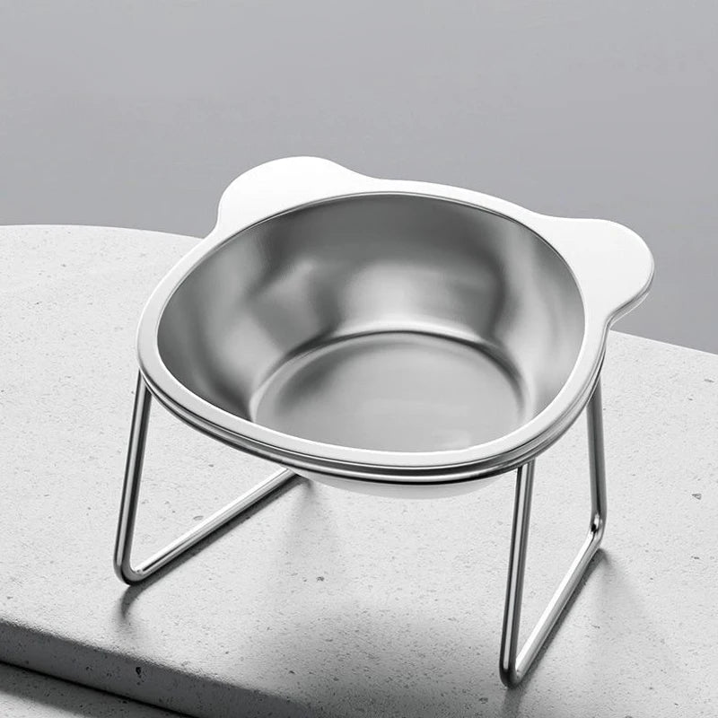 Premium 304 Stainless Steel Raised Cat Bowl with 15° Tilt Neck Guard Shatterproof Healthy Feeding for Senior Cats Kitten Puppy