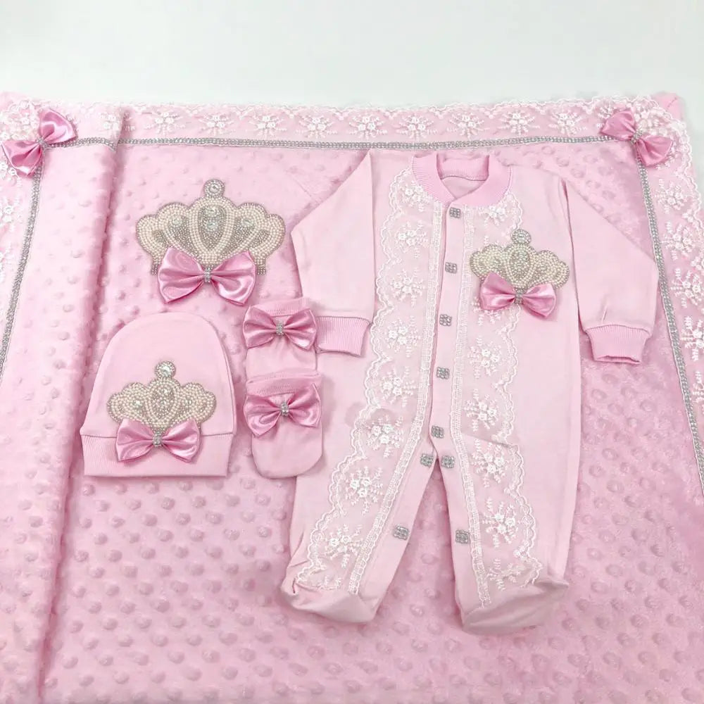 Newborn Baby Boy Outfits Set Kids Clothing Real Cotton Infant Care Products Body Suit Shirt Pants Mittens Receiving Blanket