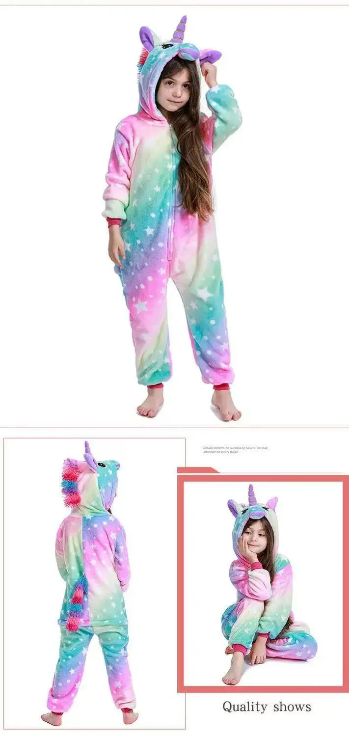 New Winter Unicorn Pajamas For Children Kigurumi Animal Pyjamas Kids Panda Onesie Boys Girls Sleepwear Dinosaur Jumpsuit