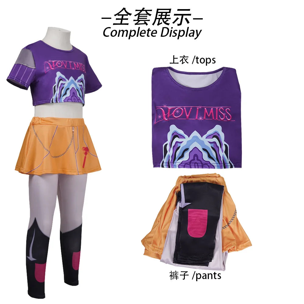 Halloween Fancy Dress Adult Kids Street Hip Hop Role Play Outfit 3 Styles Printed Crop Top Skirt Shorts Idol Stage Costume