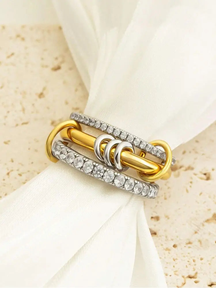 925 Sterling Silver Simple Fashionable Multi-Layer Round Zircon Ring For Women Anniversary Luxury High Quality Fine Jewelry