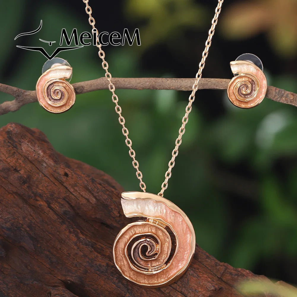 MeiceM Jewelry Set Bohemian Zinc Alloy Geometric Spiral Necklace And Earrings Set Elegant Temperament Jewelry Set For Women