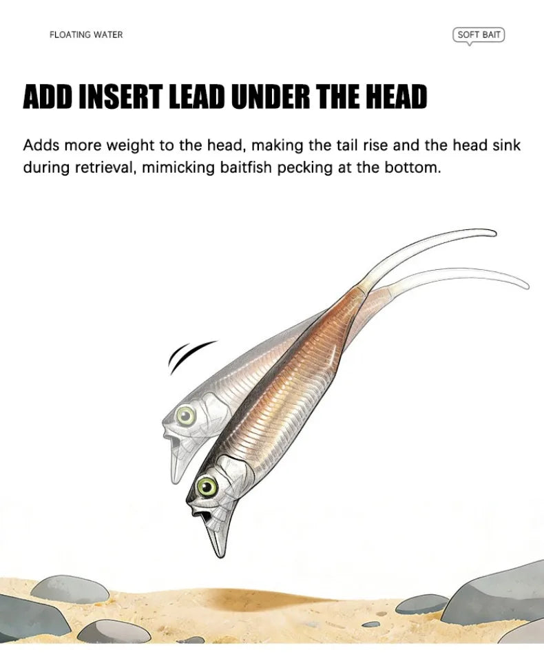Rolling Fish Floating TPE Soft Lure 2.5" 3" Hollow Channel Design Wobbler Soft Bait Left‑Right Rolling Action Artificial Baitait