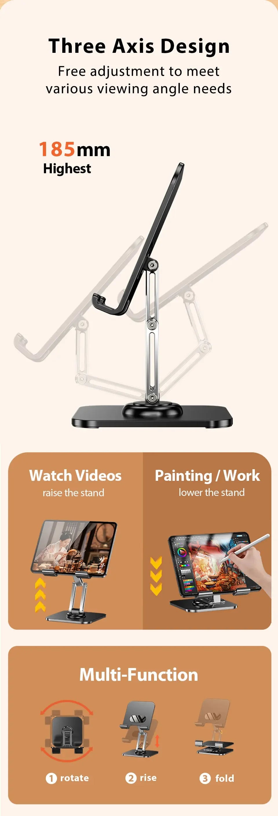 Tablet Holder Carbon Steel Stand with 360° Rotation Adjustable Stand For iPad Pro Air Mini Mobile Phone Desk Bracket 4-15 Inch