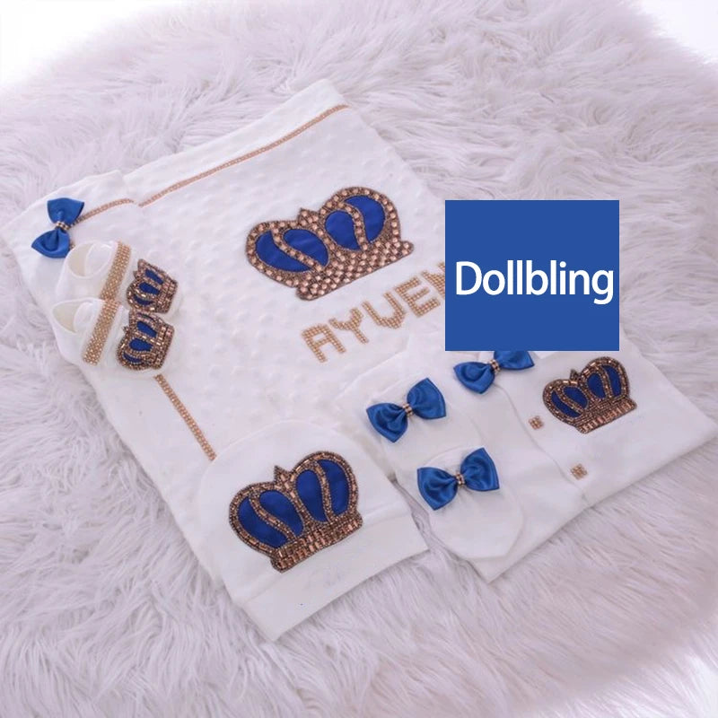 Newborn Baby Boy Outfits Set Kids Clothing Real Cotton Infant Care Products Body Suit Shirt Pants Mittens Receiving Blanket