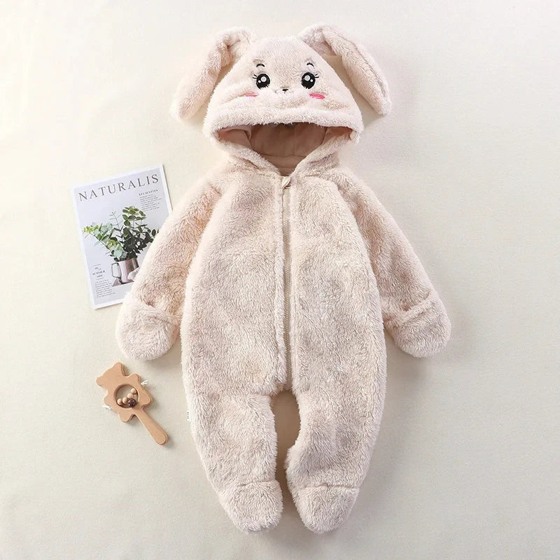 Baby Winter Romper Fleece Cartoon Panda Bunny Hooded Jumpsuit for Boy Girl Clothes Soft Loungewear Thicken Toddler Infant Onesie