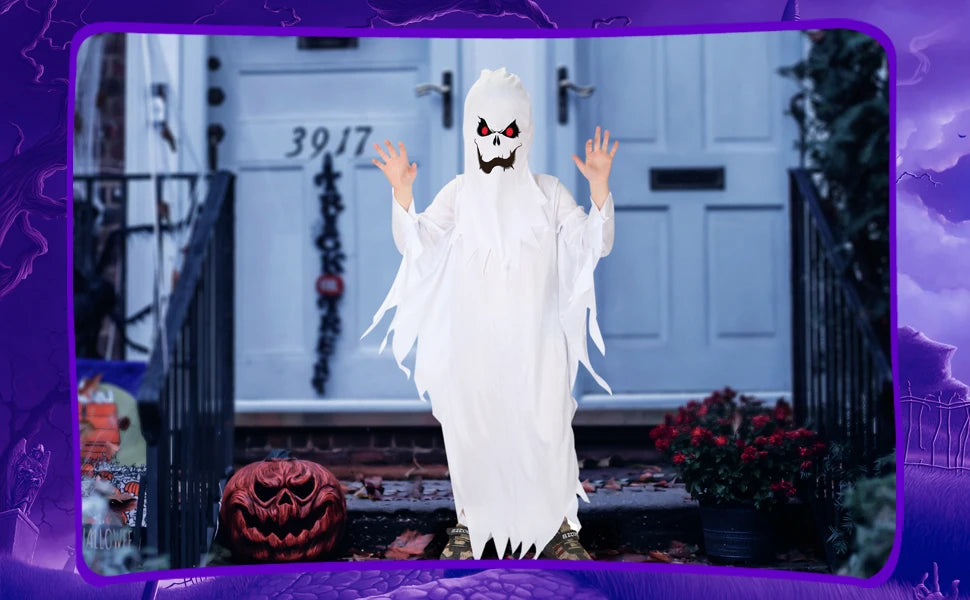 Halloween Boys Girls White Ghost Scary Cosplay Costume for Kid Child Stage Performance Carnival Party Dress Up Suit