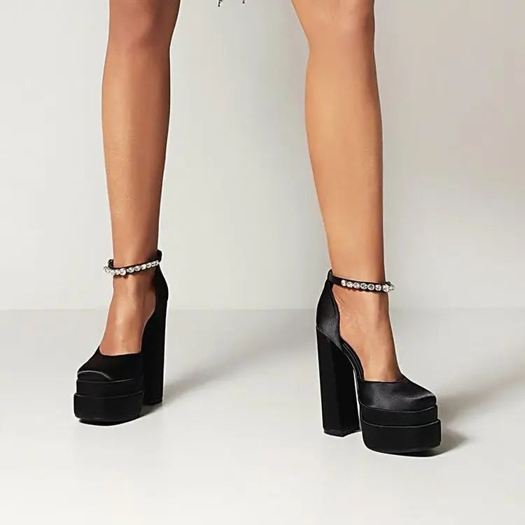 New Fashion Women Pumps Retro Mary Janes Chunky Heels Sandals Spring Platform Dress Party Wedding Basic Shoes Woman Big Size