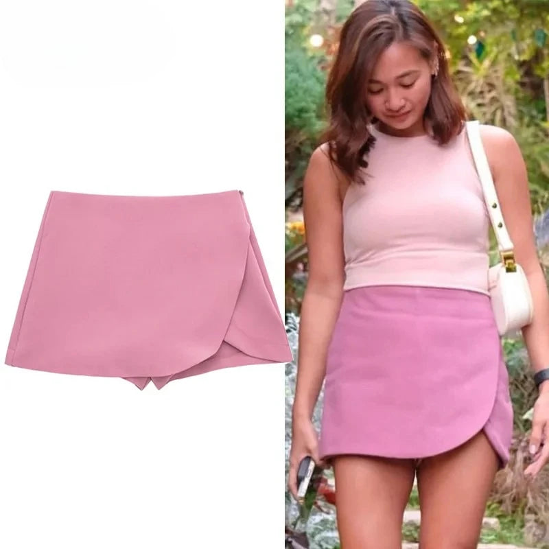 Women's Skort High Waist Brown Skirt Pants Stylish Summer Pink Black Mini Skirt Shorts Asymmetric Casual Off White Skort
