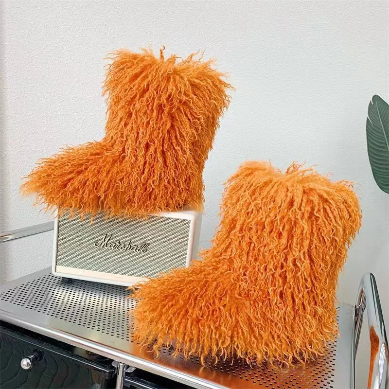 Y2K Kids Boots Winter Shoes New Faux Fur Toddler Girl Boots Fashion Colorful Fur Children Ankle Snow Boots Warm Shoes Girls