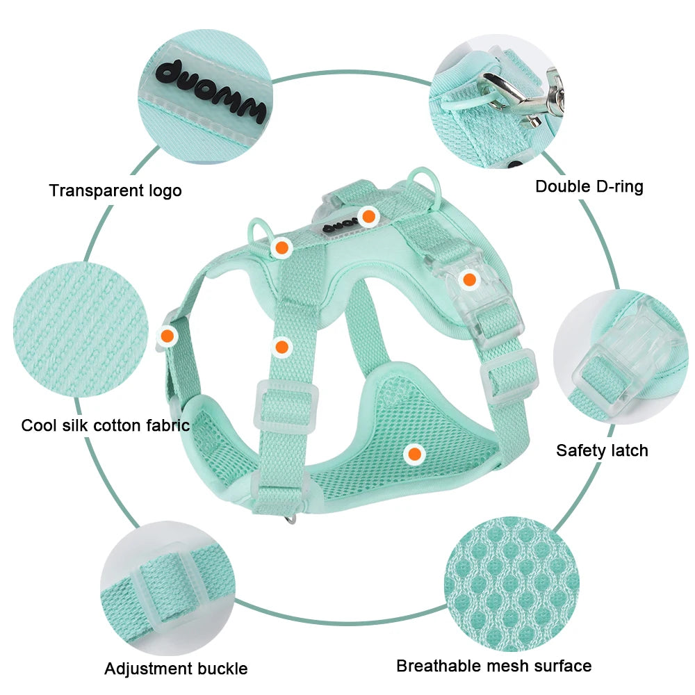Pastel Dog Harness Leash Set- Soft Macaron Color No-Pull Vest for Small Medium Dogs - Cute Adjustable Pet Leash Set