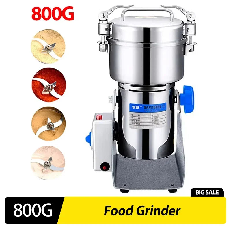 DIVEDEER 304 Stainless Steel Grinder Home Use 800g Small-Particle Grain Mill Herbal Medicine Grinder Ultra-Fine Pulverizer