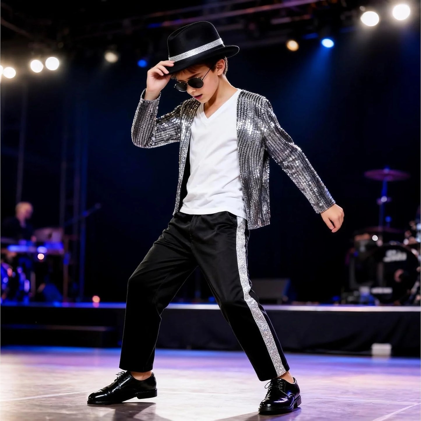 Kids Boys Michael Jackson Cosplay Costume With Accessories King Of Pop 80s Outfit Halloween Carnival Dance Fancy Dress Up