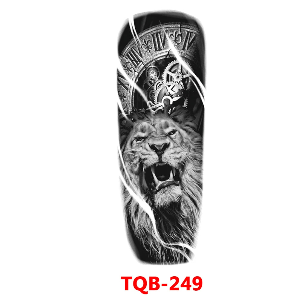 Large Arm Sleeve Tattoo Rose Gear Clock Eye Waterproof Temporary Tatto Sticker Lion Wolf King Body Art Full Fake Tatoo Women Men