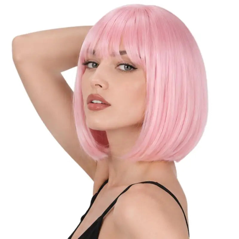 Short Bob Wig With Bangs Straight Synthetic Hair Wigs For Women Natural Look Daily Party Cosplay Heat Resistant Full 3 Color Wig