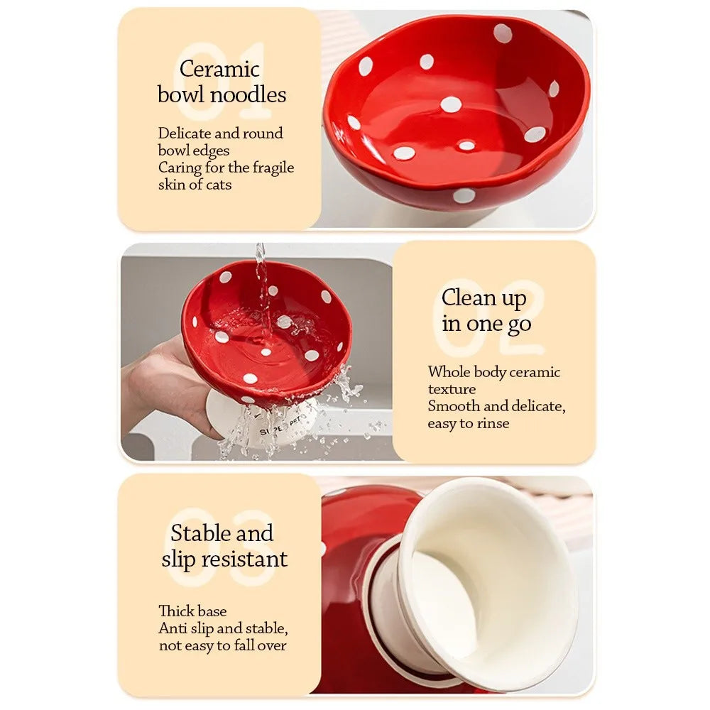 Ceramic Neck Protection Pet Bowl High Feet Slanted Mouth Mushroom Cat Bowl Anti-black Chin Anti-knockover Pet Food Bowl