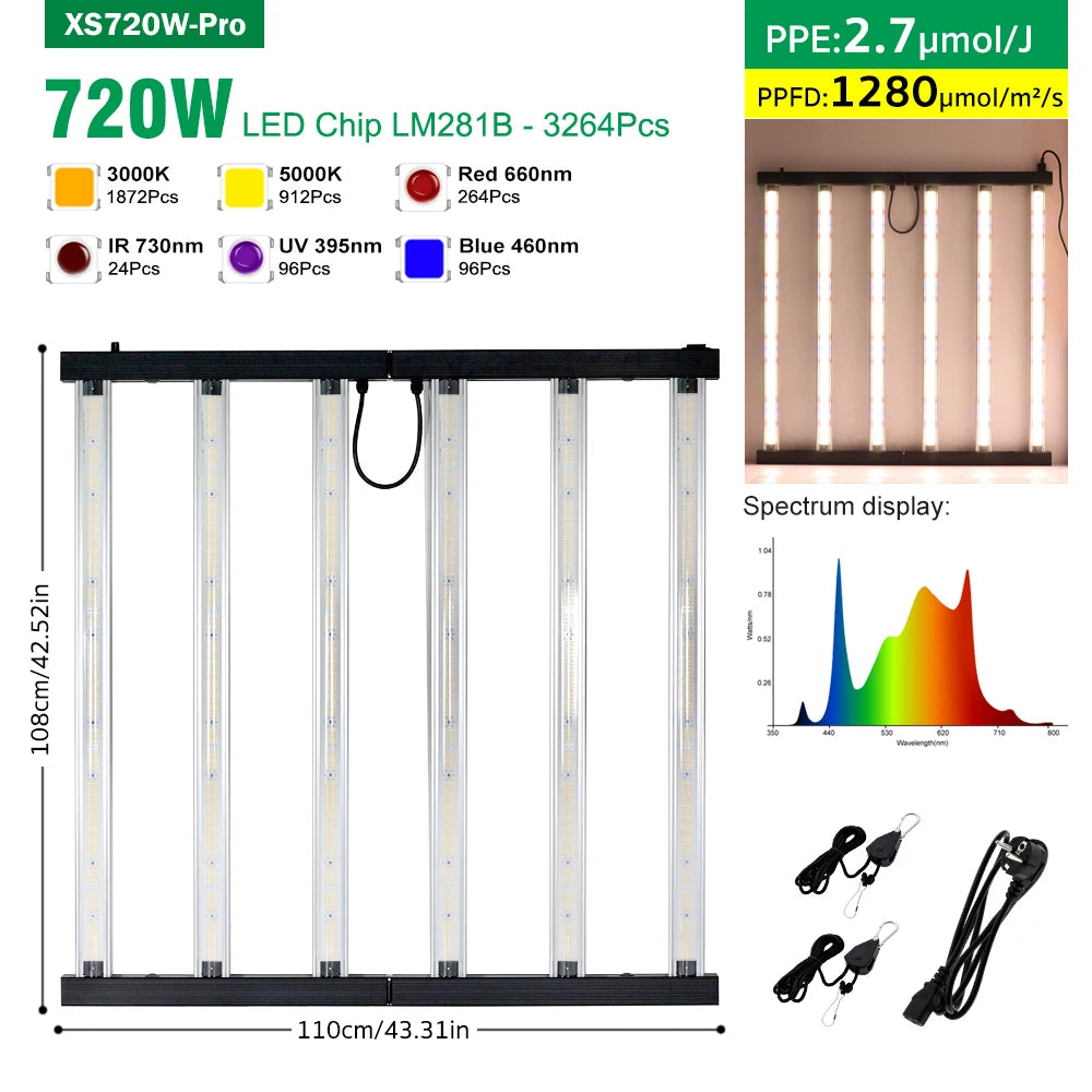 360W 720 Upgraded Full Spectrum Grow Light Aluminum Frame Foldable Waterproof SMD LM281B Garden Greenhouse Tent Grow Light