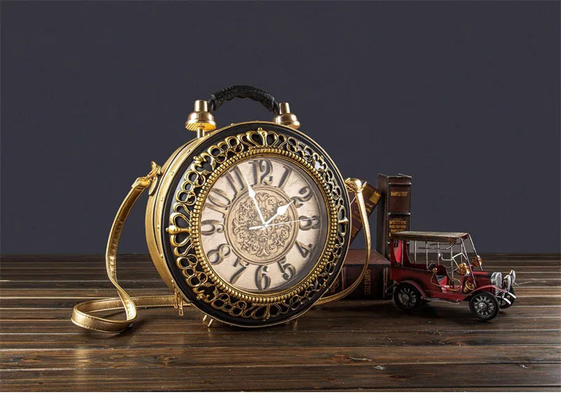 New Trendy Luxury Purses and Handbags for Women Vintage Clock-shaped Bag Round Shoulder Crossbody Tote Bag