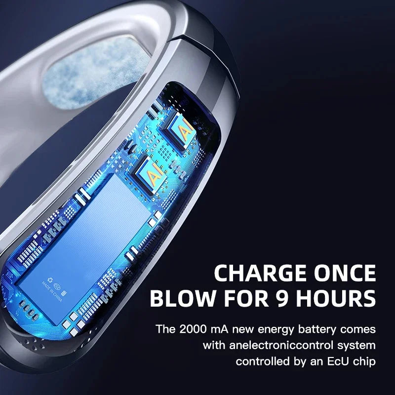 Mini New USB Hanging Neck Fan 8000mAh Rechargeable Bladeless Portable Mute LED Digital Display Electric Fans Air Cooler