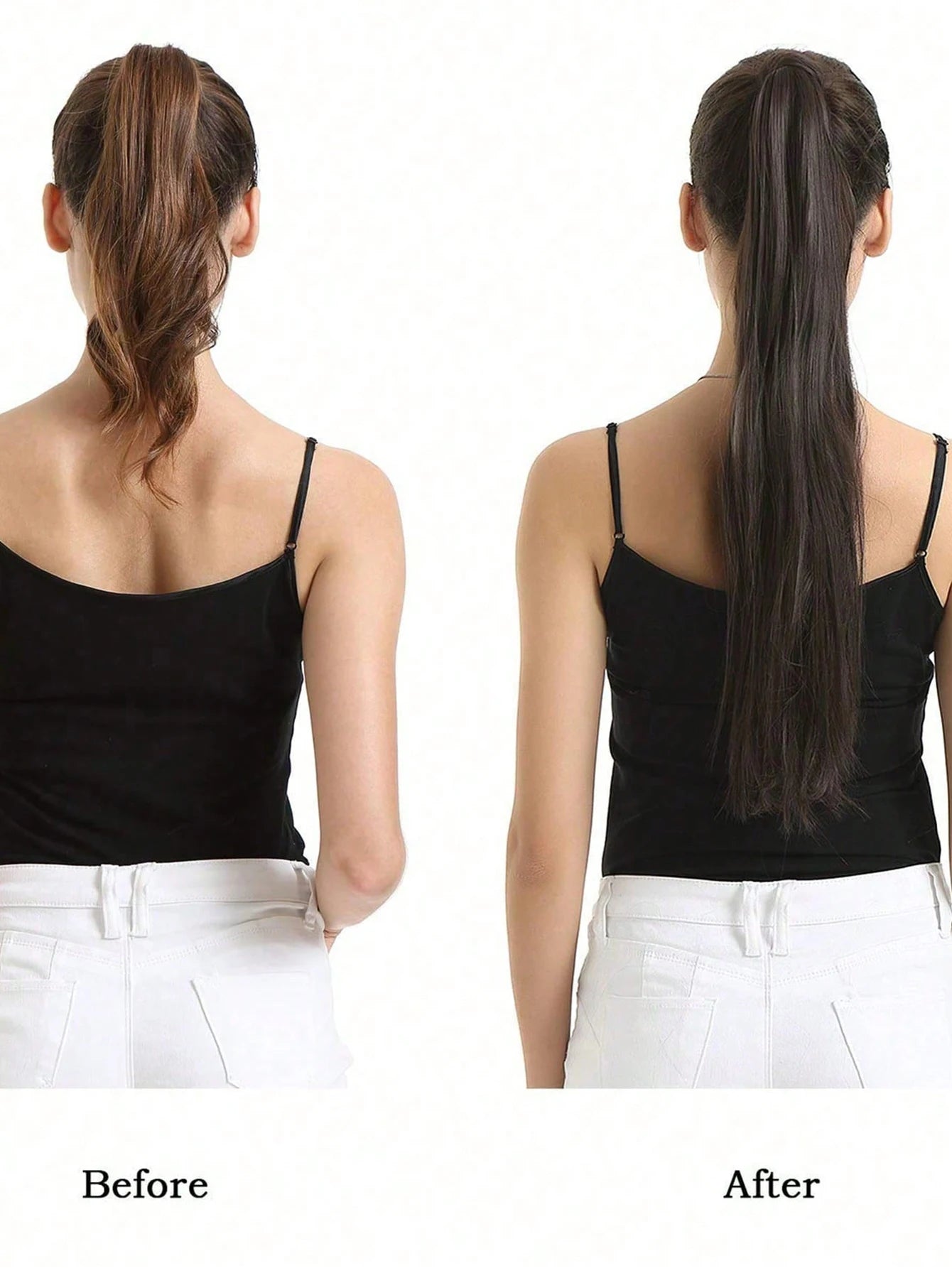 Synthetic Hair 26'' Long Straight Ponytail Wrap Around Ponytail Clip in Hair Extensions Black Hairpiece Headwear 2026