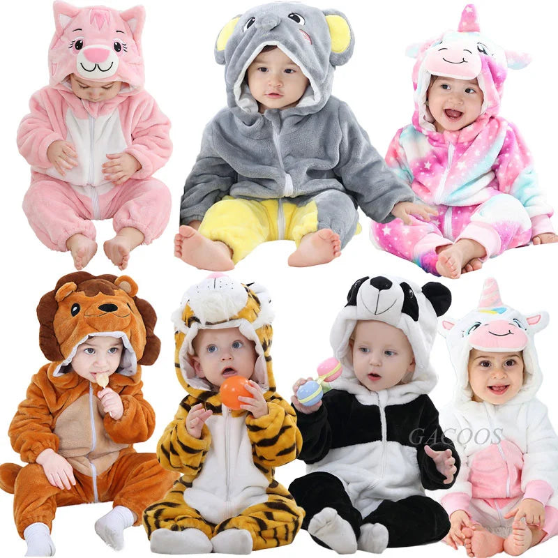 Baby Kigurumi Penguin Lion Cat Animal Cosplay Costume Winter Plush Jumpsuit for Toddler Boys 1 to 2 3 4 Years Baby Girl Outfits