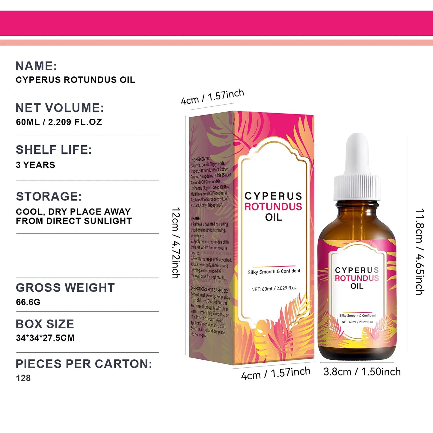 Cyperus Rotundus Oil for Hair Removal, Soft Smooth Skin Care Deep Hydration Anti Hair Growth Inhibition After Shave Oil,60ML