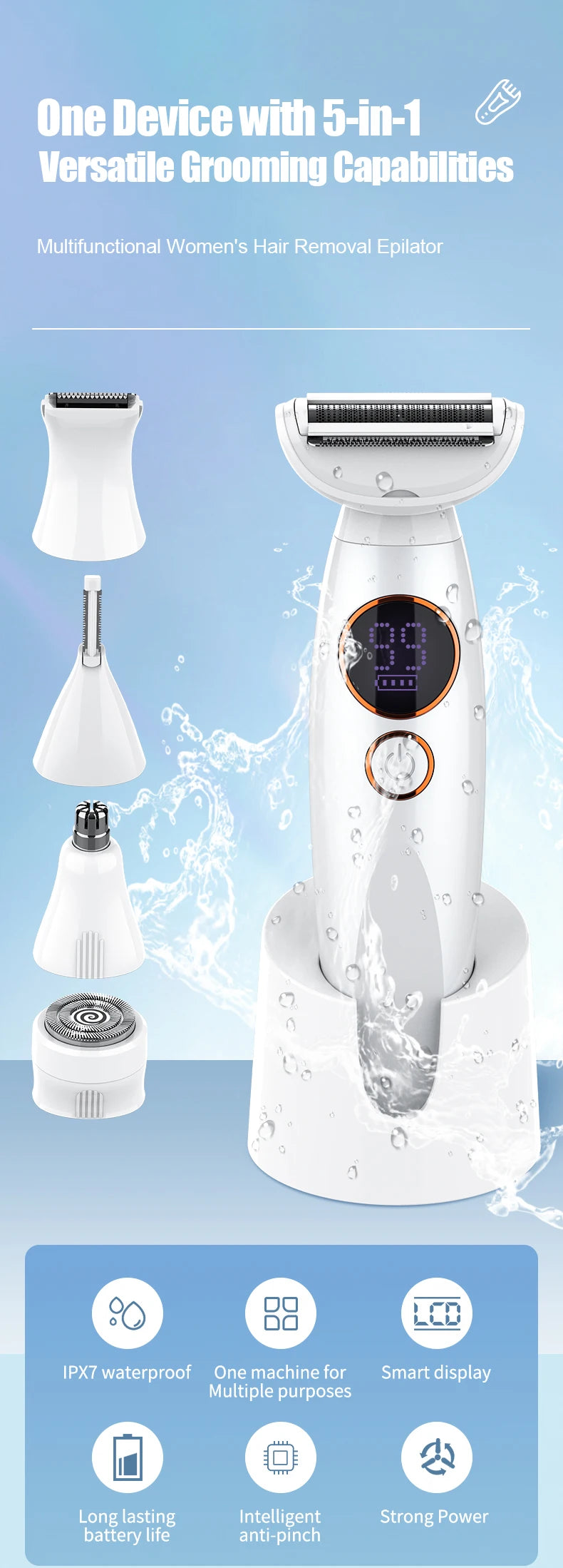 RESUXI 733 5 in 1 Multifunctional Women's Electric Epilator Face Shavers Eyebrow Trimmer Painless Bikini Trimmer Hair Removal