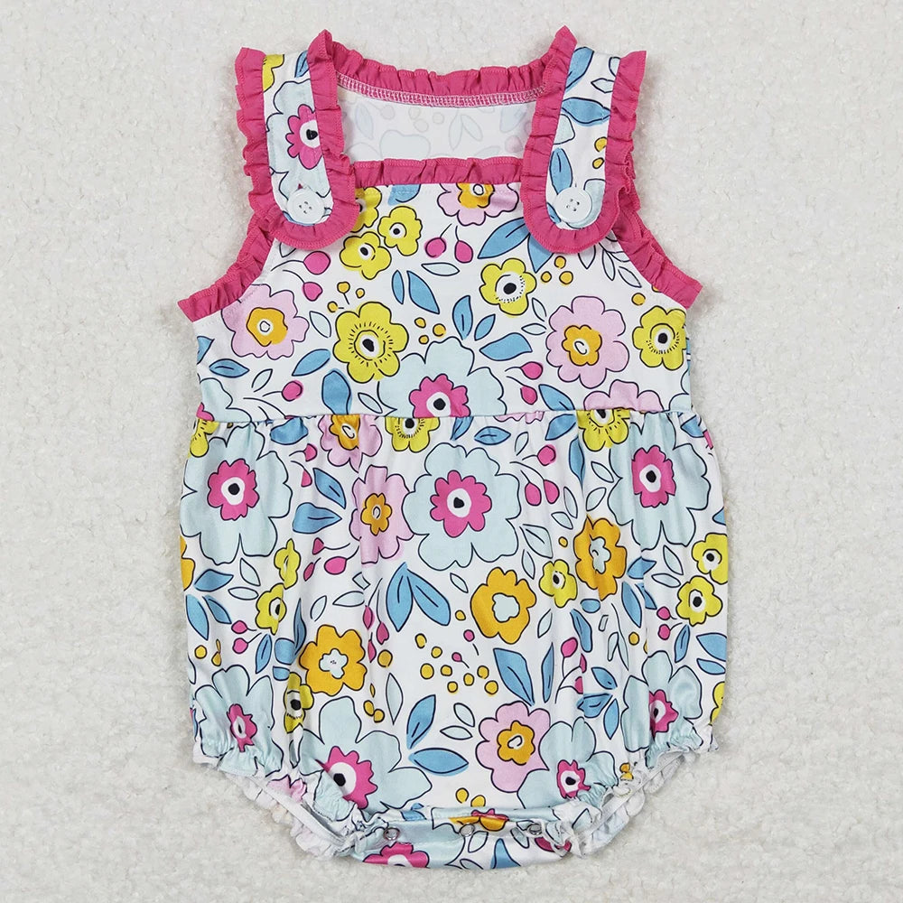 New Fashion Baby Girls Rompers Pink Checkered Flowers Short Sleeve Rompers Boutique Toddler Girls Bubbles Summer Baby Onesie Hot