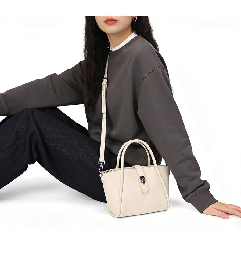 Genuine Leather Mini Tote Bag for Women Fashion Cowhide Shoulder Bag Patchwork Commute Handbag Luxury Designer Crossbody Bag
