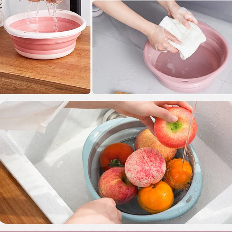 Baby Folding Washbasin Portable Kids Washbasin Silicone Hang Home Storage Basin Foot Buttock Laundry Tub Kitchen Accessories