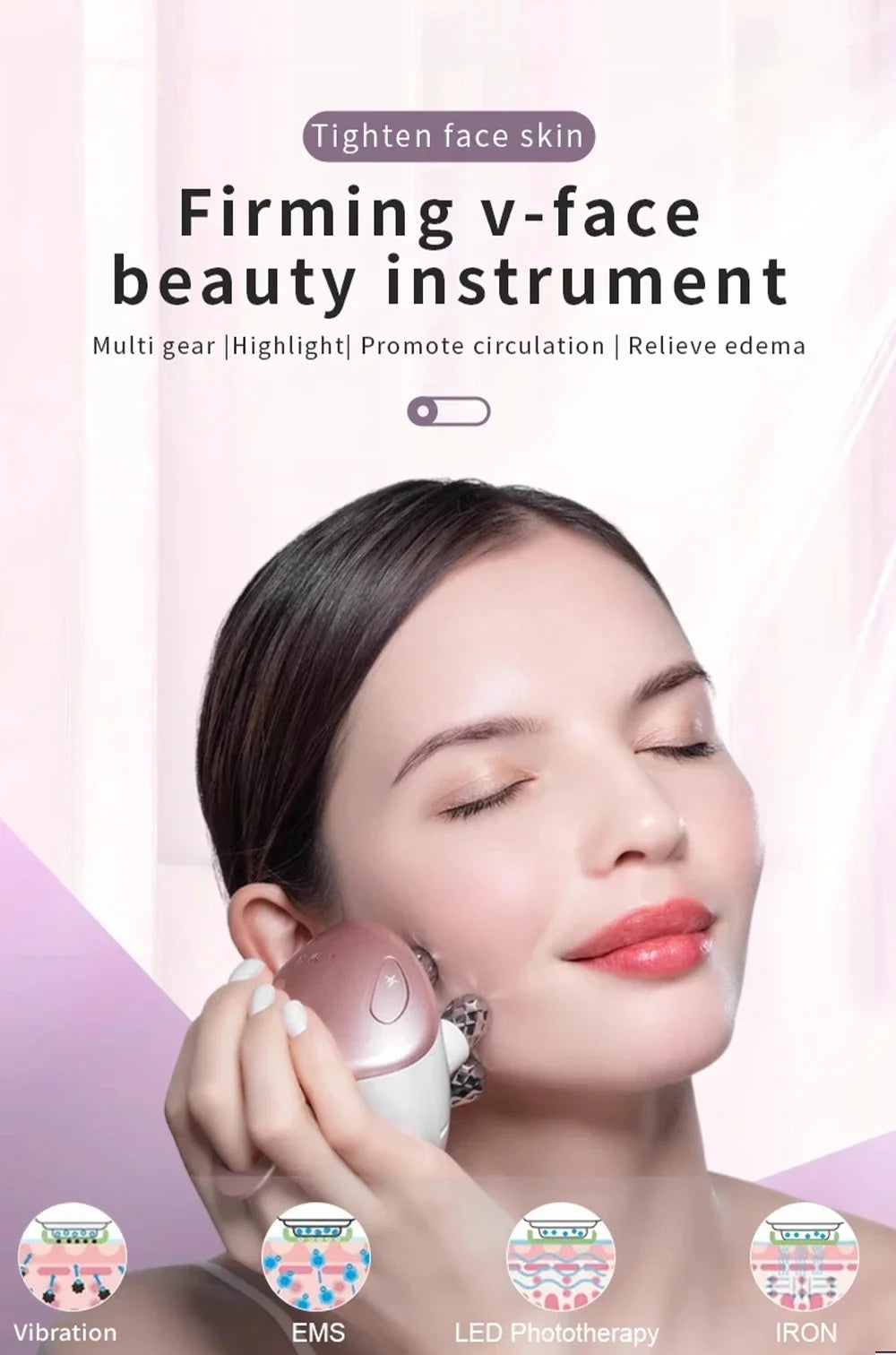 EMS 5 in 1 Facial Massager 4D Massage Head Home Use Facial Device Promote Face Cream Absorption 5 Light Color Modes Beauty Tools