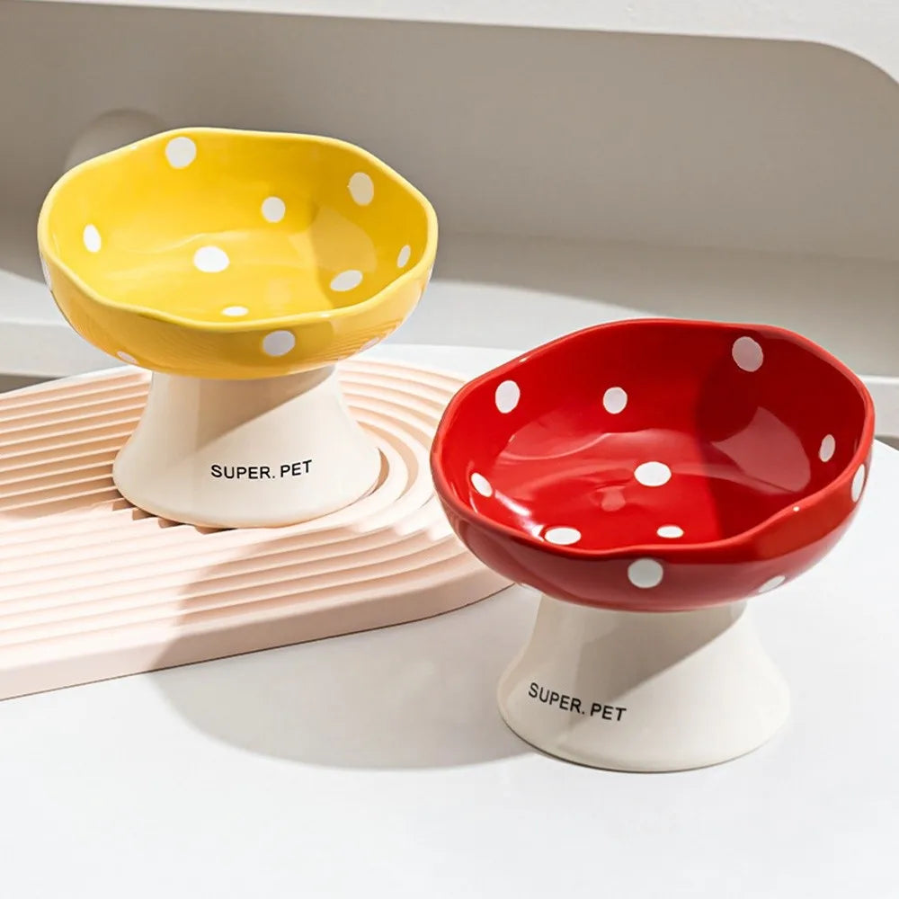 Ceramic Neck Protection Pet Bowl High Feet Slanted Mouth Mushroom Cat Bowl Anti-black Chin Anti-knockover Pet Food Bowl