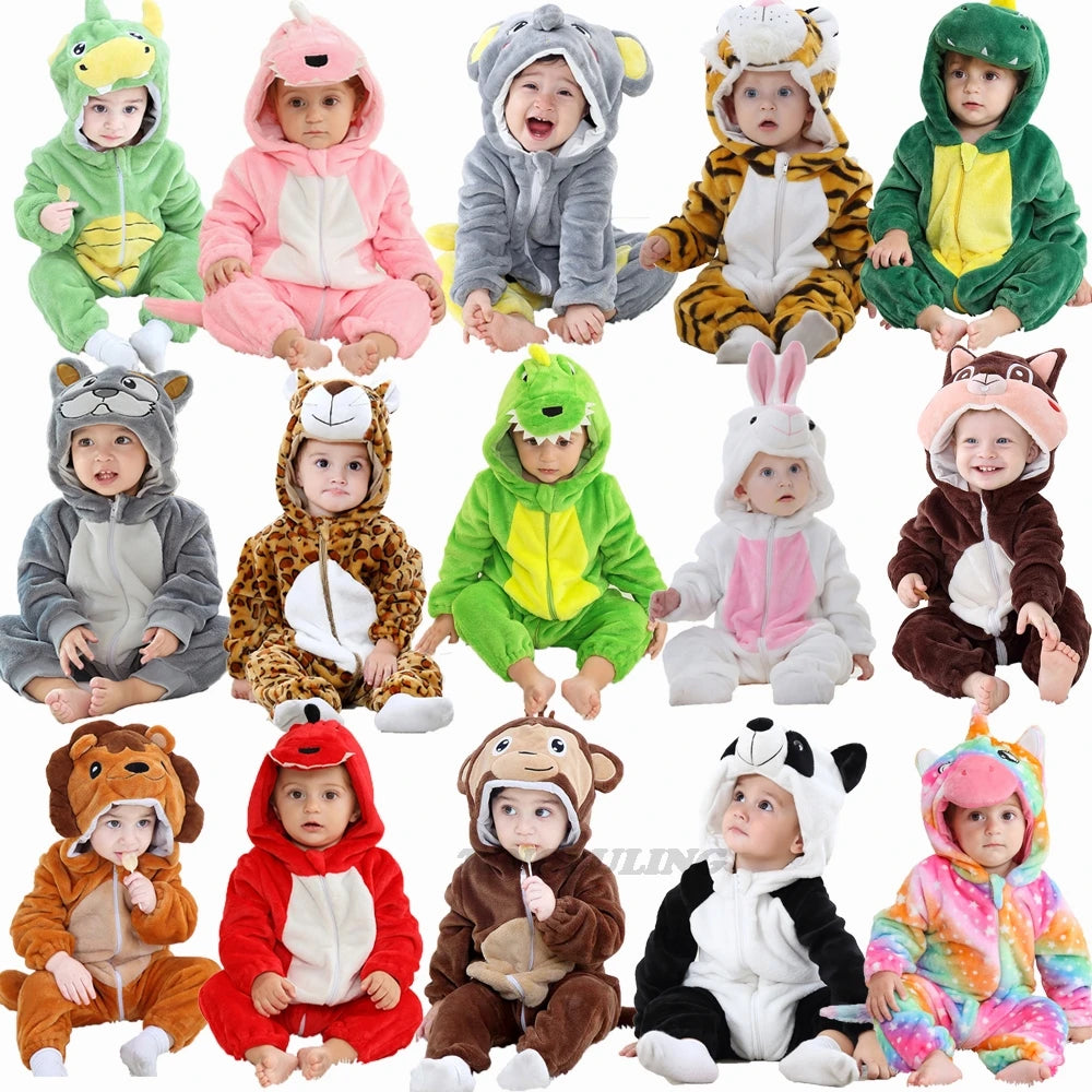 0 to 4 Years Baby Pajamas Winter Cartoon Sleeping Clothes Boys Dinosaur Pijamas Onesies Girls Clothes Toddler Night Bodysuits