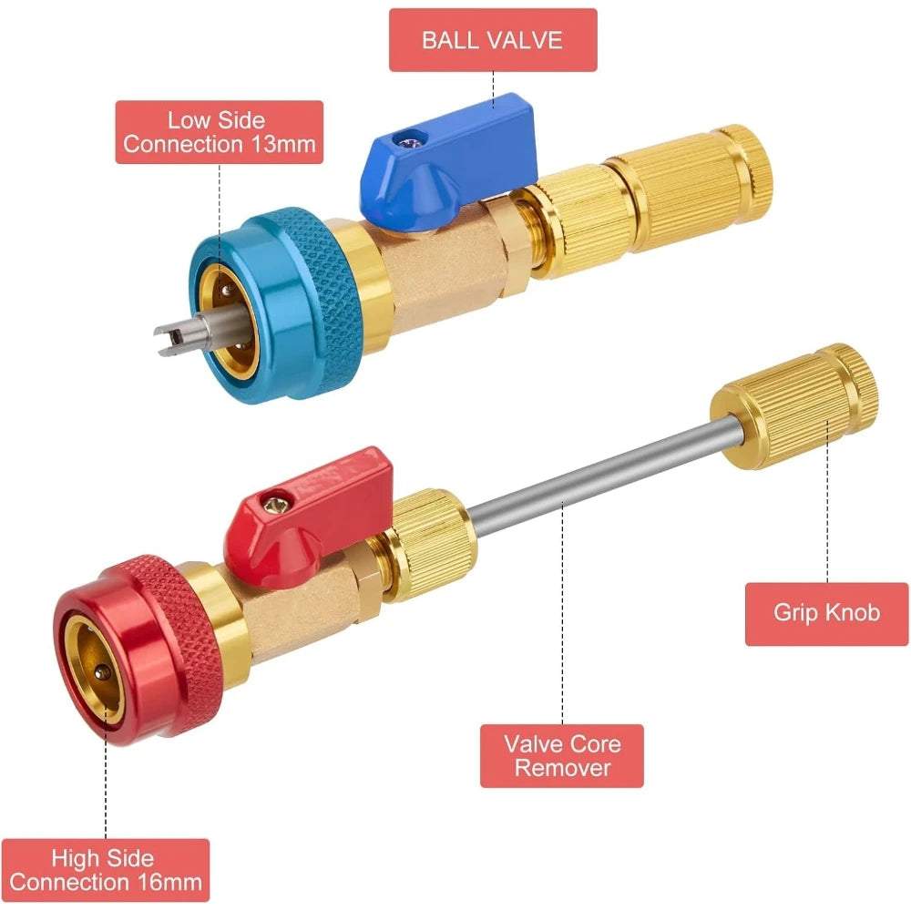 R134A Valve Core Quick Remover Installer, High Low Pressure Valve Core Remover Tools Kit for Refrigerant Air Conditioner System