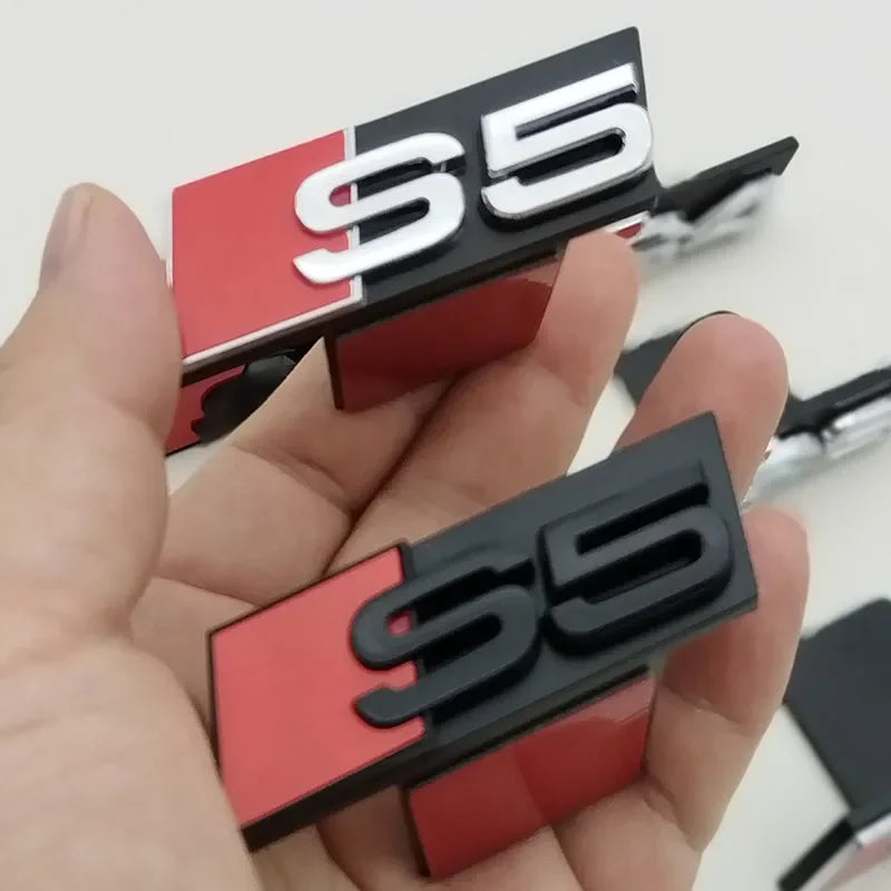 1pcs ABS Car Front Grill Badge For Audi S 3 4 5 6 7 8 Auto Styling caR Sticker Chrome Black Logo S3 S4 S5 S6 S7 S8 Emblem