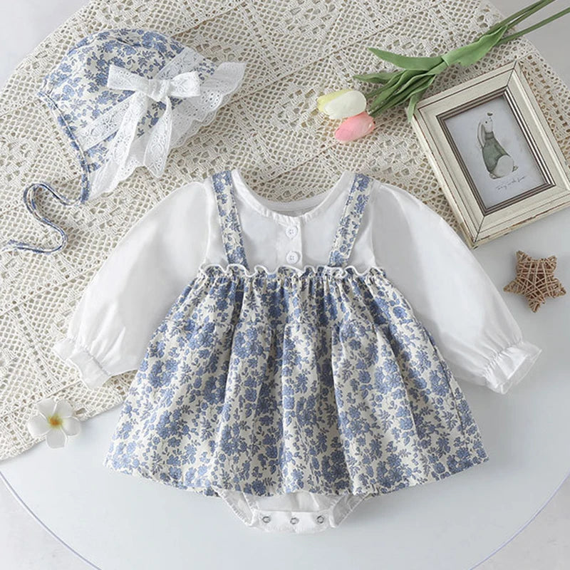 Newborn Romper Chinese Style Ink Painting Newborn Baby Girl Bodysuits +Hat Cotton Girls Jumpsuits Infants Onesie Outfits Clothes