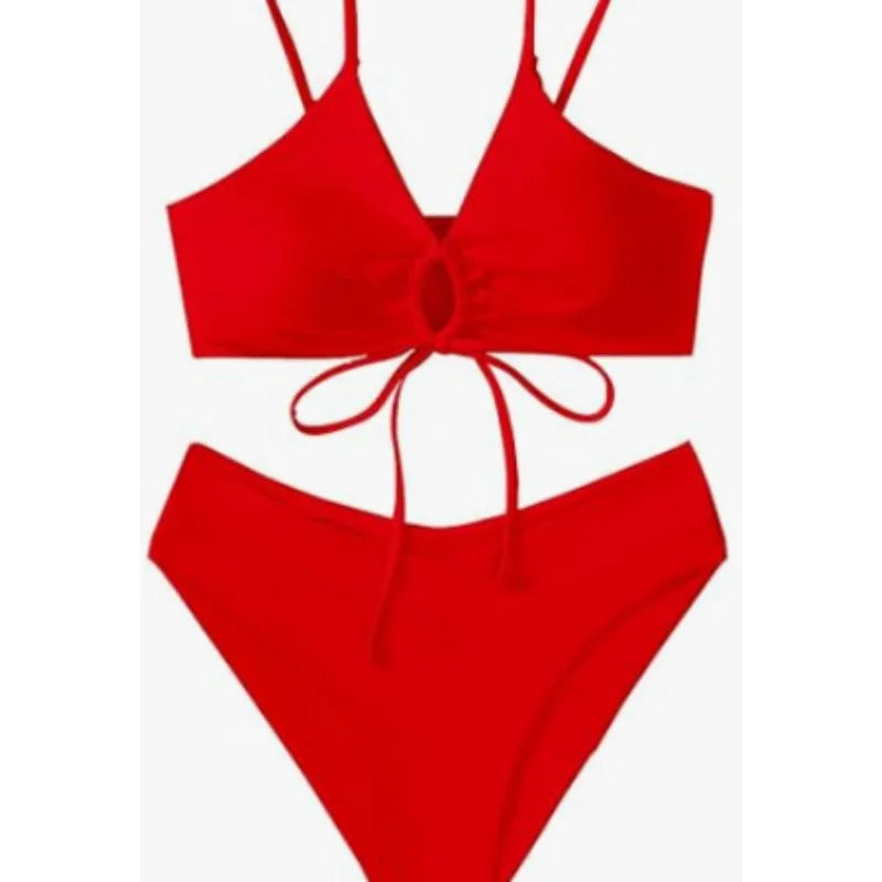 Sexy Bikini Set Women Adjustable Lace Up Solid Color Two Piece Swimsuit 2026 Summer Beach Bathing Suit Fashion New Beachwear