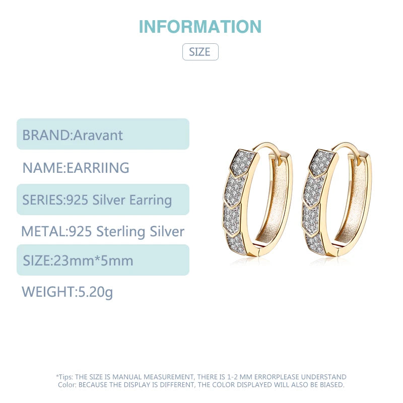 Aravant 925 Silver U Shaped 18K Gold Hoop Earrings For Women Fashion Jewelry
