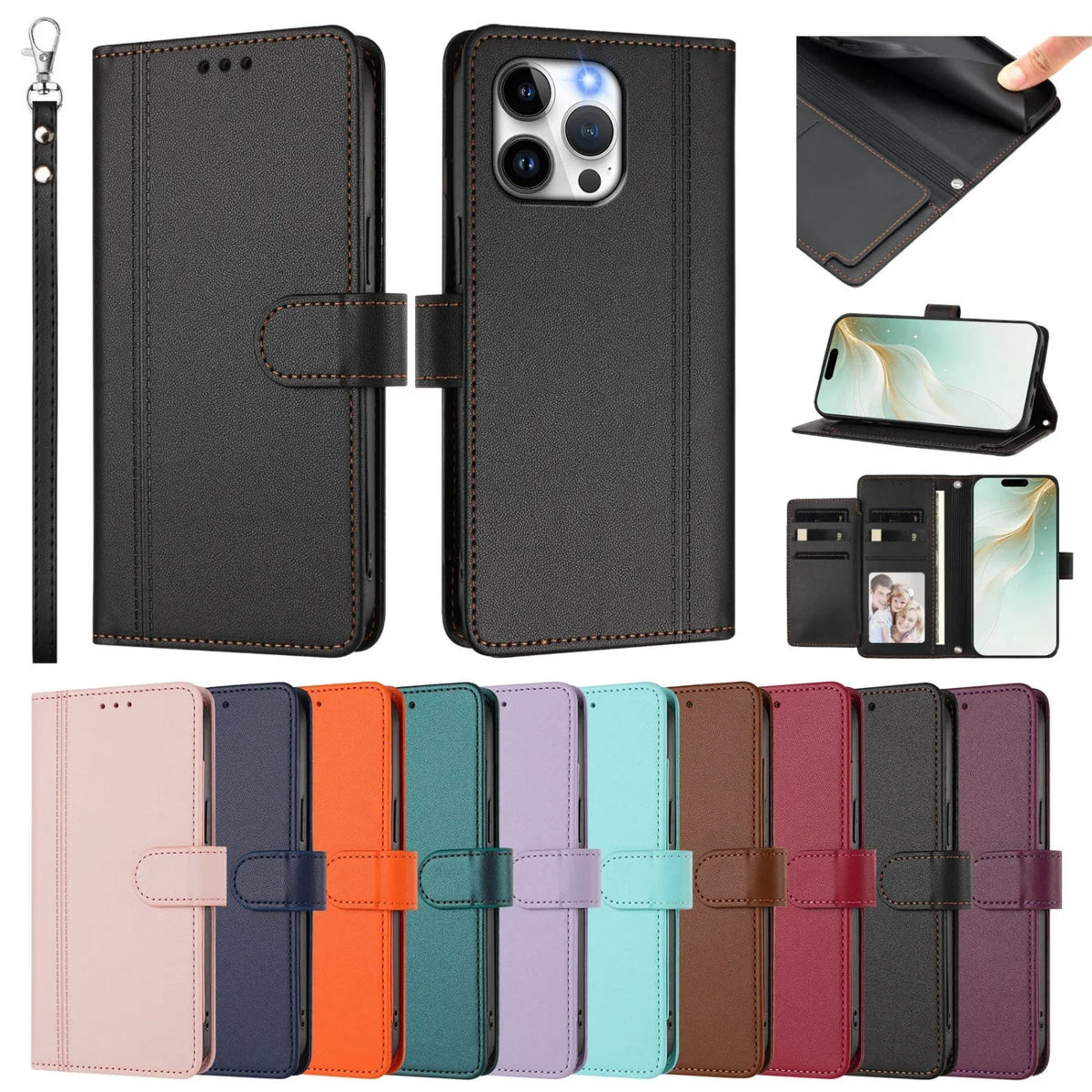 PU Leather Flip Phone Case For Oneplus 8T 9R 10T 11R 12R 13R 15T Holder 9 Card Slots Wallet Cover For Oneplus 13 12 11 10 9 Pro