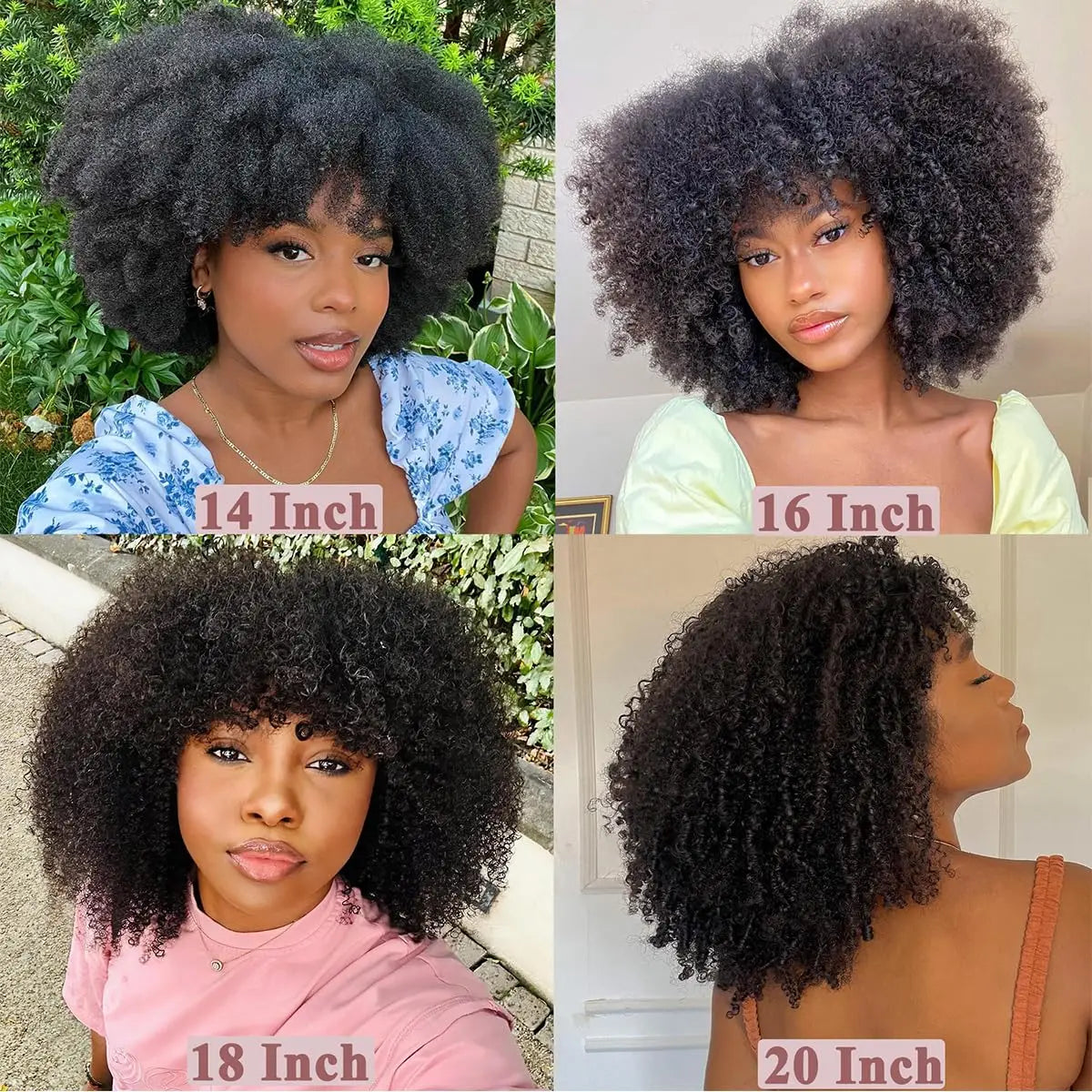 Mongolian Afro Kinky Curly Human Hair Wigs with Bangs Wear To Go Glueless Wig Remy Brazilian Short Curly Bangs Wig Human Hair