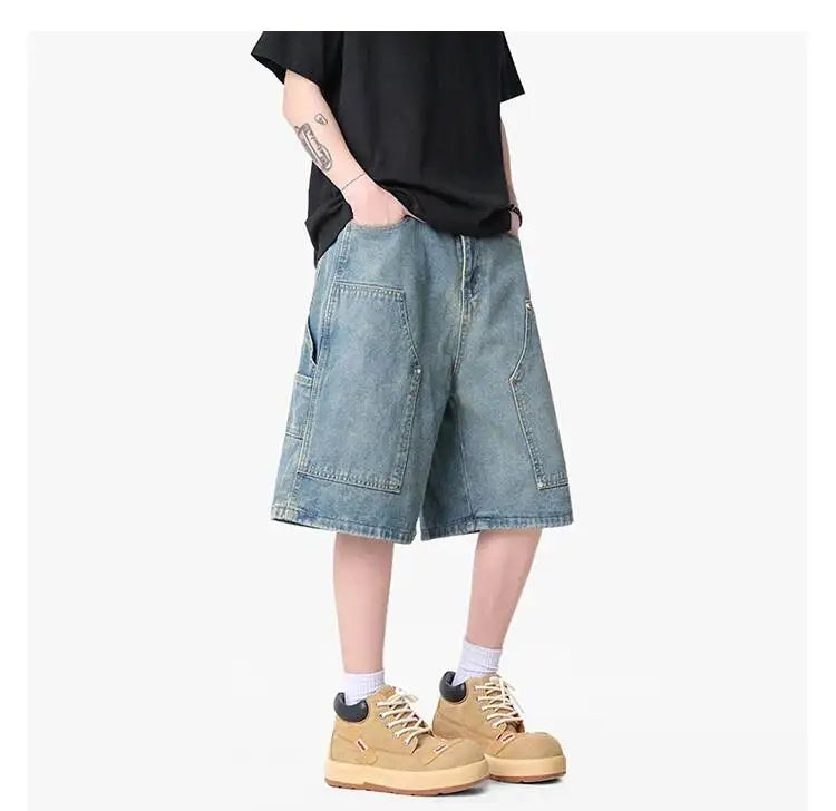 IEFB Workwear Men's Denim Shorts Multi Pocket Wide Leg Baggy Fit Casual Summer Streetwear Casual Cargo Jeans 9X2957