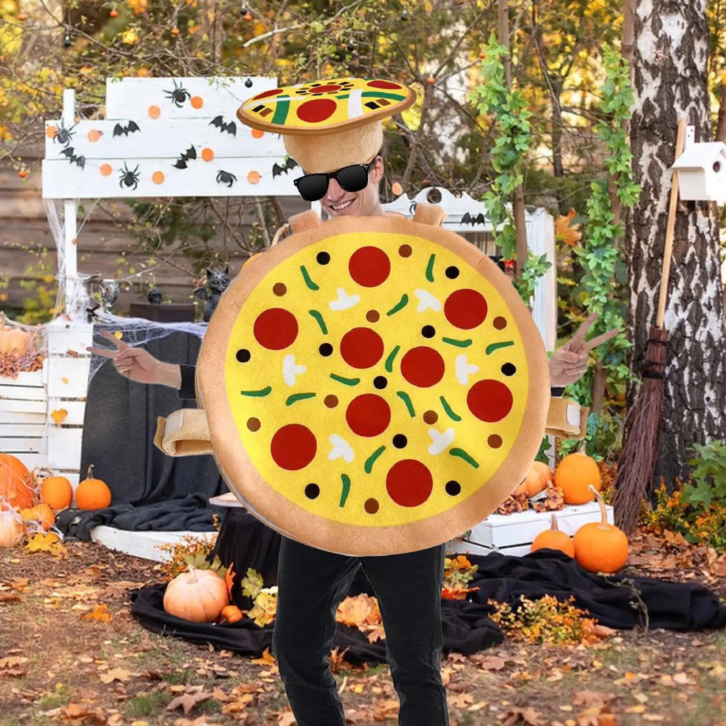 Halloween Pizza Costume with Hat Cartoon Funny Dress up Outfit for Holiday Photo Props Carnival Party Supplies Stage Performance